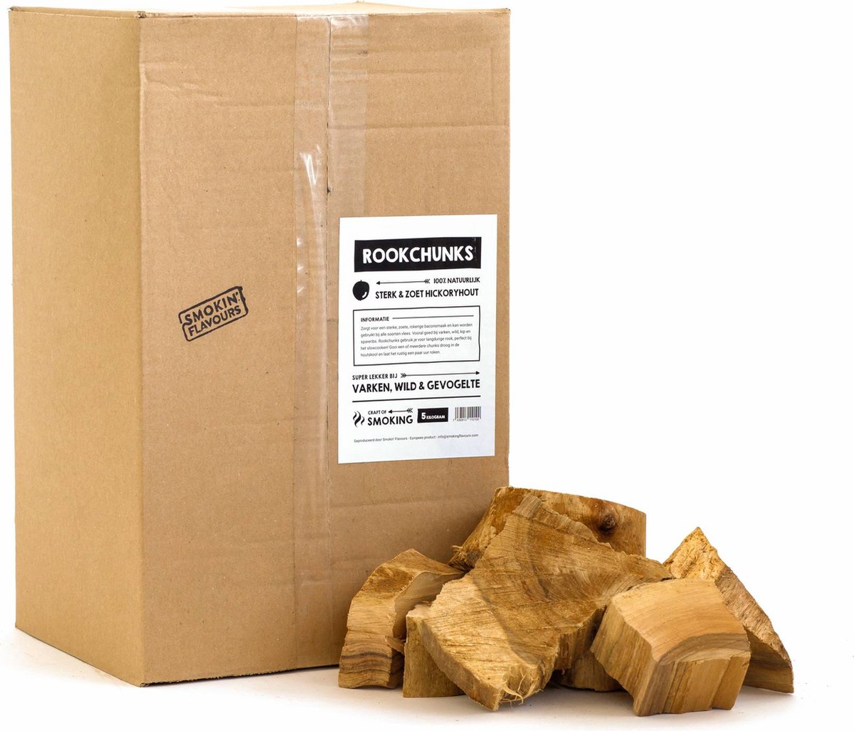 Rookchunks Hickory - 5KG - Krachtig Rookaroma voor Barbecueën - Hoogwaardige Rookchunks - Authentieke Rooksmaken - Rookchunks grillgerechten