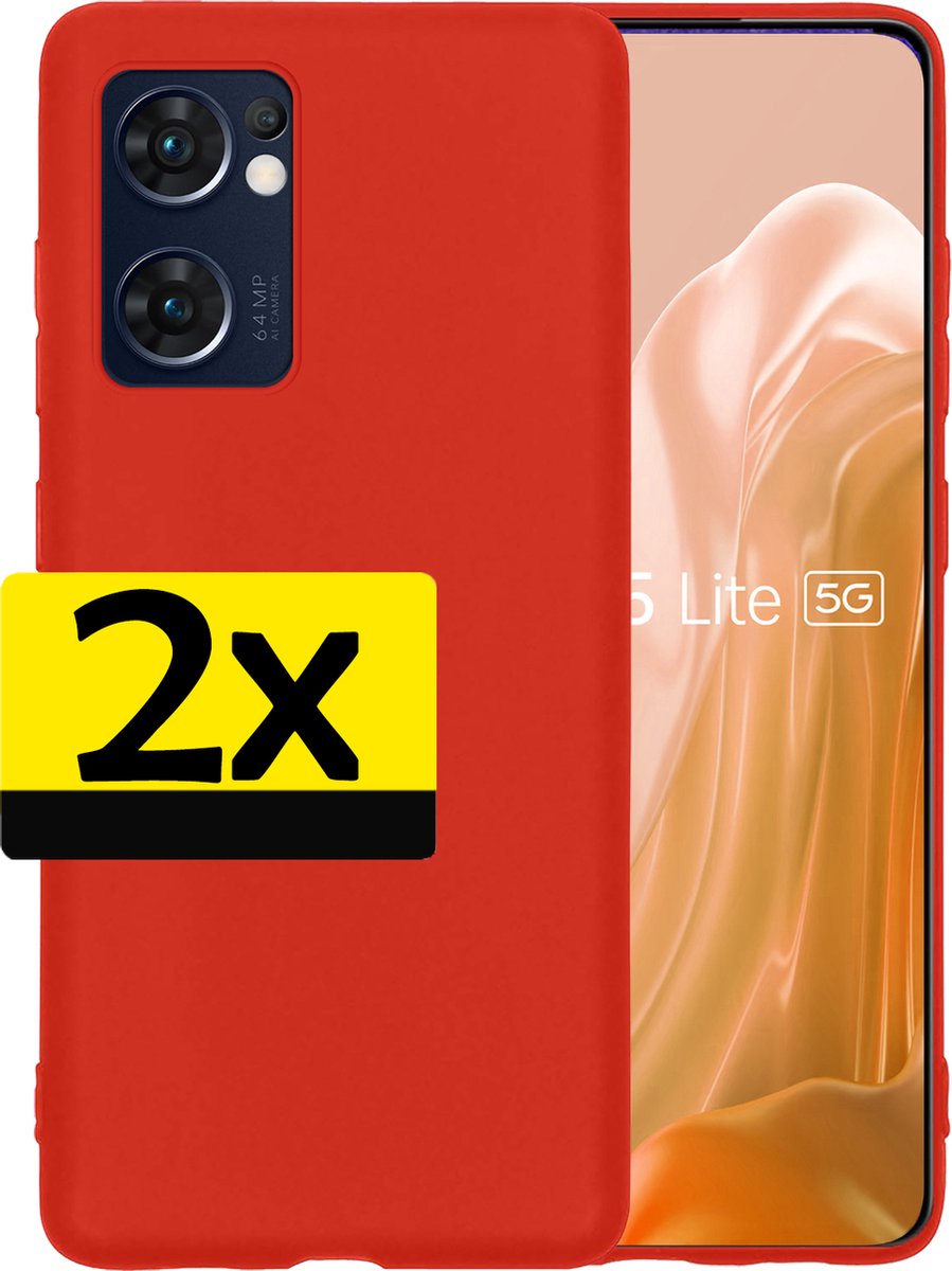 Hoesje - 2 Stuks - Geschikt voor OPPO Find X5 Lite - Sterk & Shockproof - Case Siliconen - Back Cover - Telefoon Hoes - Telefoonhoesjes - Rood