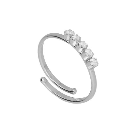 Cadeau voor haar - Victoria Cruz A4362-07HA Zilveren Ring met Kristal Steentjes - Maat 54 - 2,5mm -Rhodium - Zilver