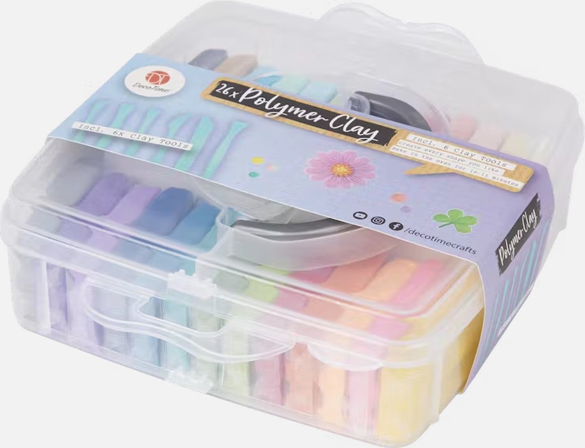 Polymeerklei in opbergbox inclusief 6 tools - 26 kleuren - In handige
