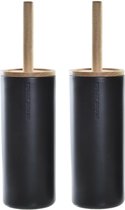 Items WC/Toiletborstel - 2x stuks - keramiek - zwart - 38 x 10 cm