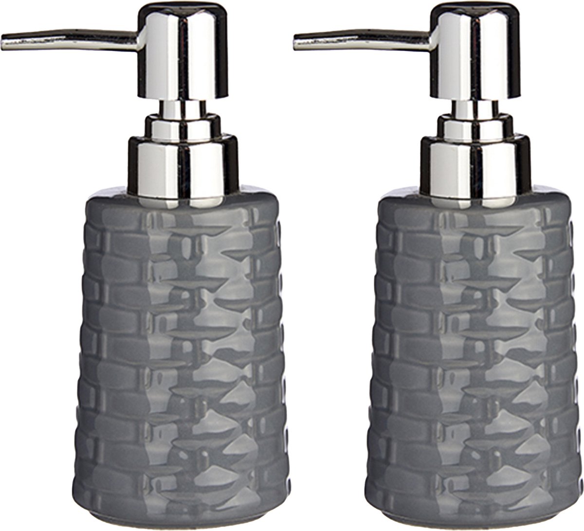 Berilo zeeppompjes/dispensers van keramiek - 2x stuks - grijs - 350 ml