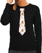 Bellatio Decorations stropdas Kersttrui/Kerst sweater gingerbread zuurstok - zwart - dames L