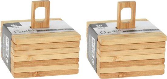 Excellent Houseware - Onderzetters voor glazen - 12st - bamboo - 9x9 cm