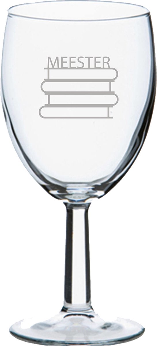 Gegraveerde wijnglas 24,5cl Meester met boeken