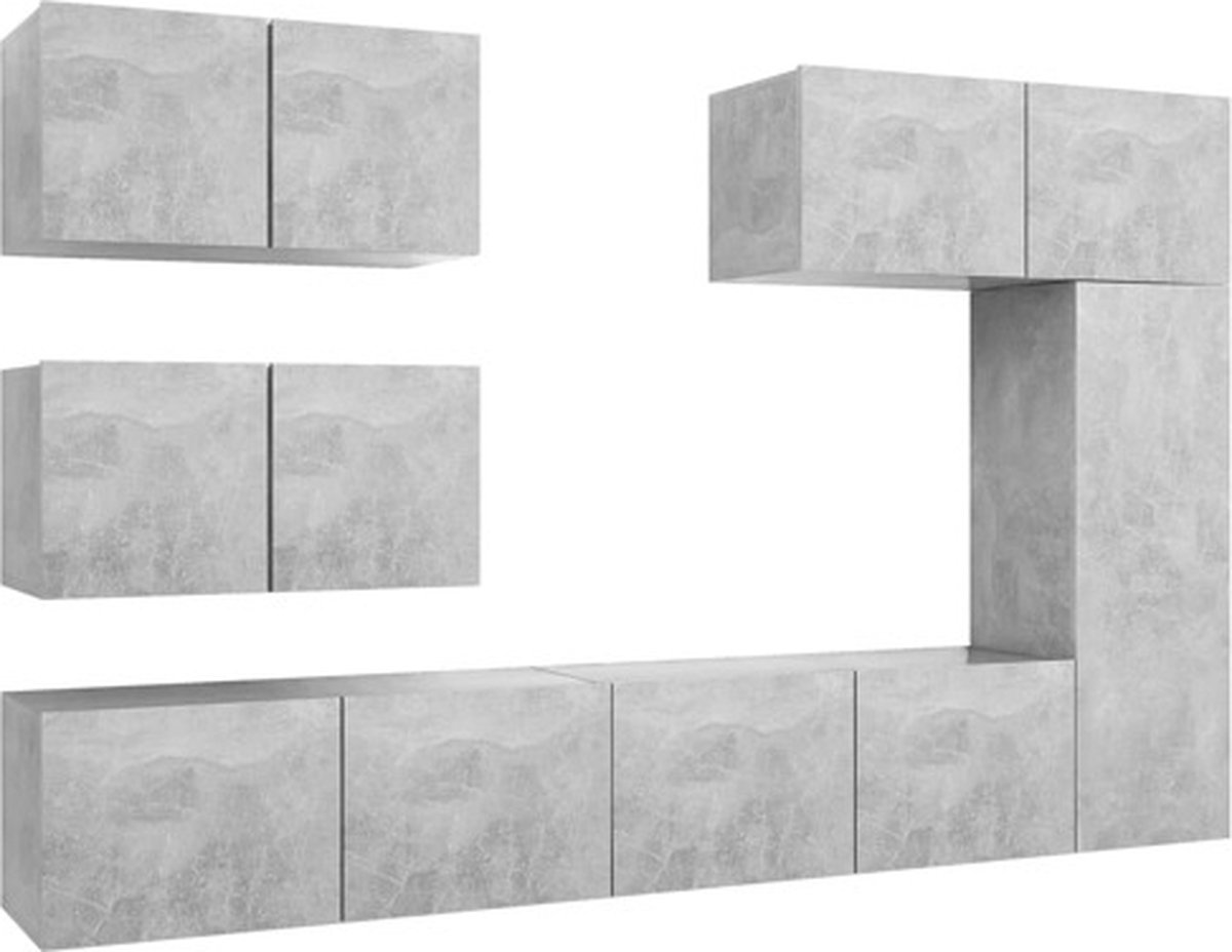 vidaXL - 6-delige - Tv-meubelset - bewerkt - hout - betongrijs