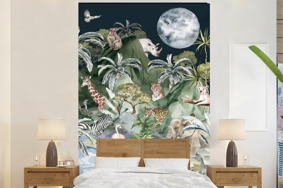 Behang kinderkamer - Fotobehang Kinderen - Jungle - Natuur - Dieren - Planten - Breedte 145 cm x hoogte 220 cm - Kinderbehang