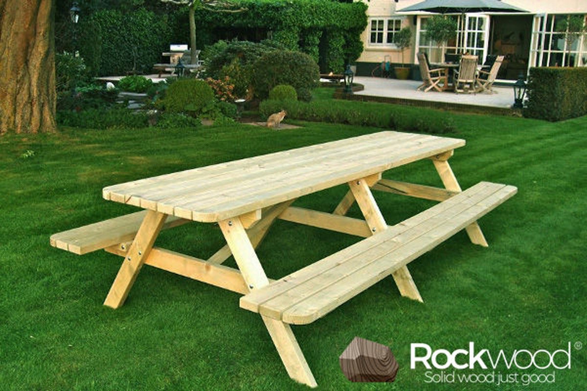 Rockwood® Picknicktafel Massief Grenen Luxe Superieur 3.00m inclusief montage thuis
