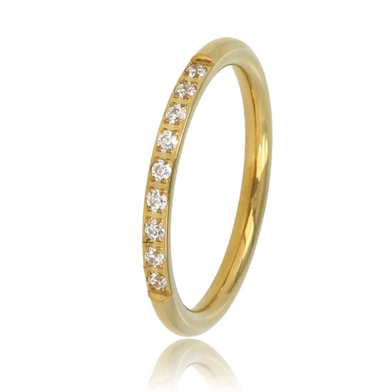 Fijne aanschuifring goud met witte steentjes - Smalle en fijne ring met witte zirkonia steentjes - Met luxe cadeauverpakking