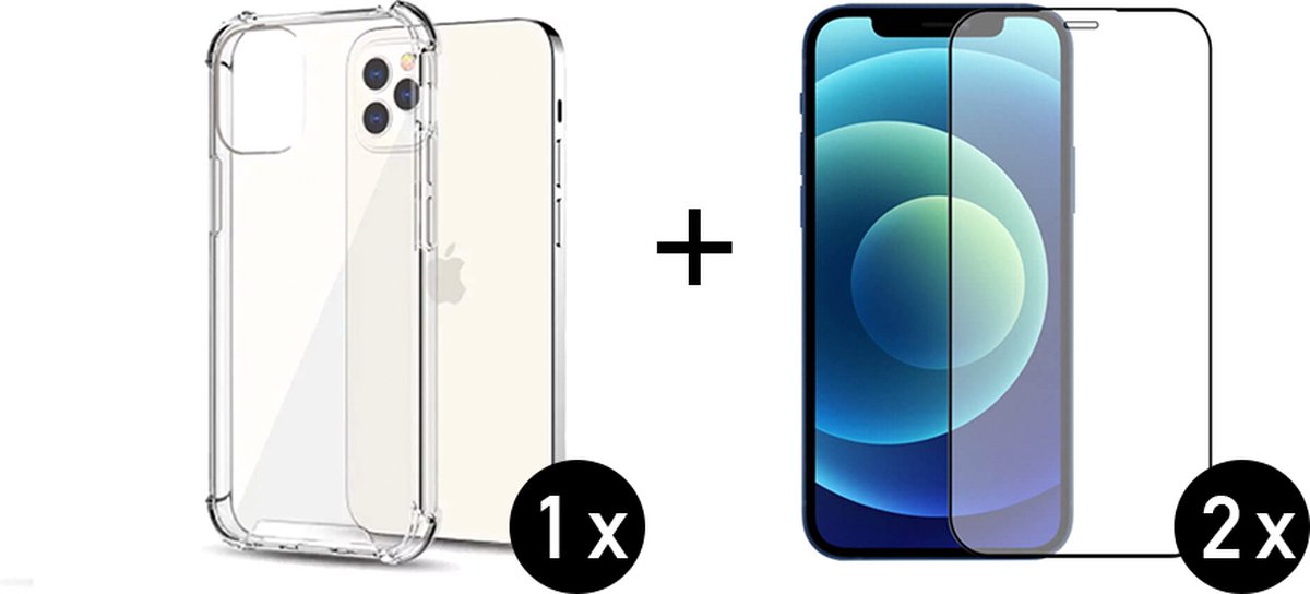 Innerlight® MobileCover+ Geschikt voor iPhone 12 PRO - 1x Transparant siliconen hoes met Bumper + 2x Screenprotector