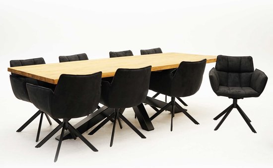 Tuintafel Spectral ind teak 260x100 Stoel Nova Zwart 8x