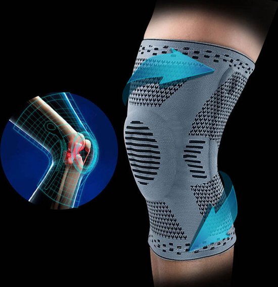 Chibaa - Knie band - Grijs - Maat: Large - Unisex - Knie Versterking - Orthopedische kniebrace voor kruisband - Knieband voor meniscus - Kniebeschermer - Patella - Compressie kniebandage blessure - Sporten - Bescherming - Chibaa