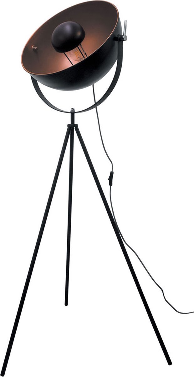 Industriele Tripod - driepoot vloerlamp - Staande Lamp - 1 licht aansluiting - H 145 cm - Zwart Goud - Industrieel - Woonkamer - Slaapkamer