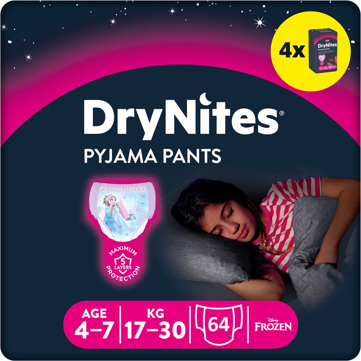 DryNites luierbroekjes - meisjes - 4 tot 7 jaar (17 - 30 kg) - 64 stuks - extra voordeel - DryNites