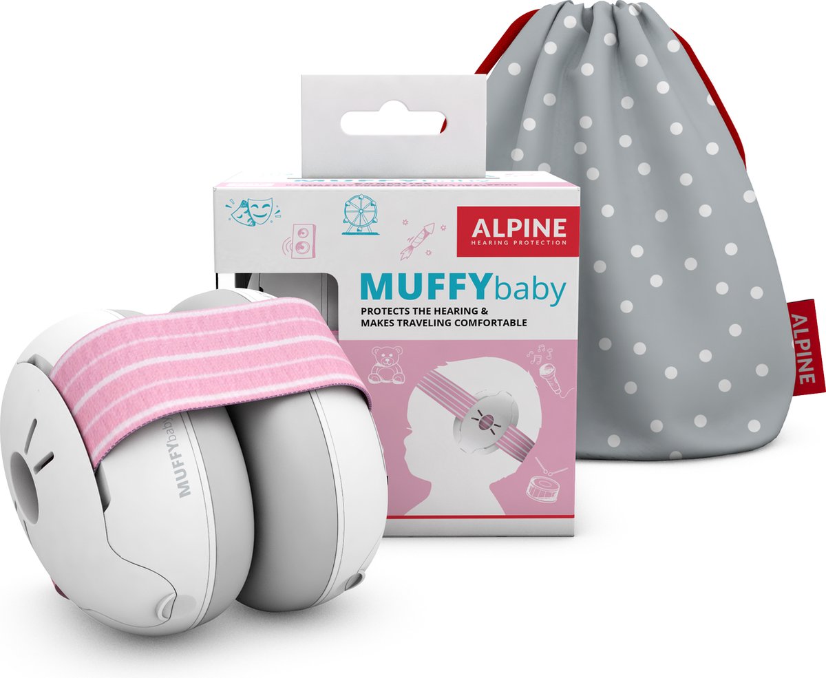 Geluidsonderdrukkende koptelefoon voor baby's, MUFFY, Roze en Wit, Alpine |  bol.com