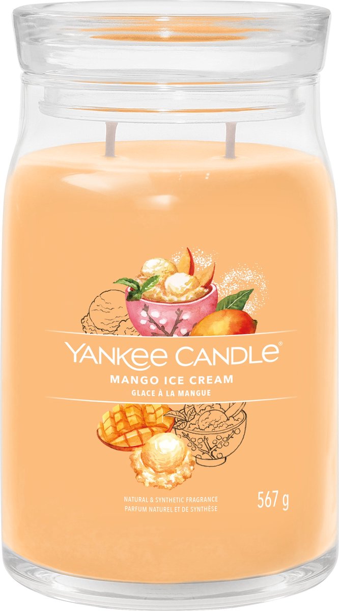 Yankee Candle Mango Ice Cream Large Jar Geurkaars - 90 branduren - twee lonten Oranje