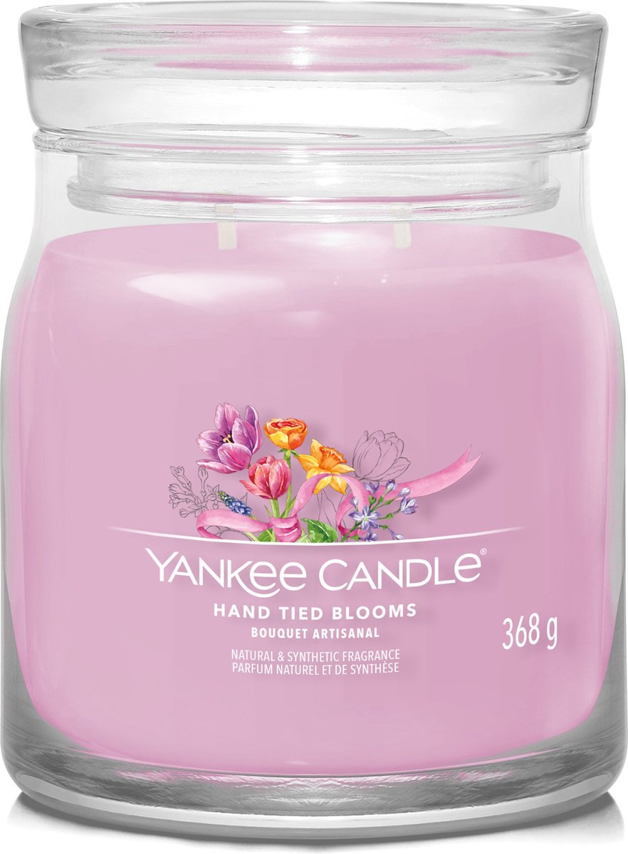 Yankee Candle Hand Tied Blooms Medium Geurkaars - 50 branduren - 2 lonten Roze
