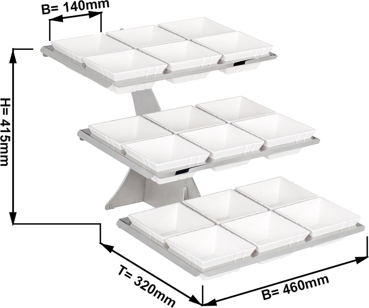 Etagere / Buffet standaard - incl. 18 Melamine schaaltjes - Hoekig | GGM Gastro