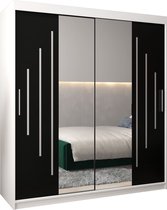 InspireMe - Kledingkast met 2 schuifdeuren, Modern-stijl, Een kledingkast met planken en een spiegel (BxHxD): 180x200x62 - MALTESE I 180 Wit Mat + Zwart