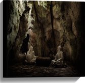 WallClassics - Canvas  - Buddha Beelden in Grot - 40x40 cm Foto op Canvas Schilderij (Wanddecoratie op Canvas)