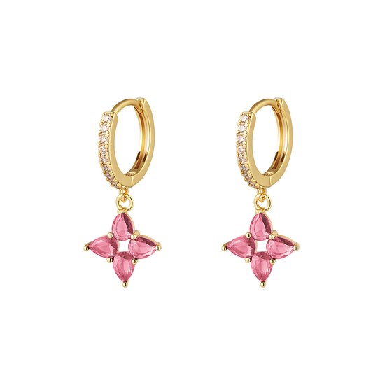 Yehwang - Oorbellen - Sparkling star earrings pink - roze - gold plated