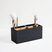 Organisateur bambou et bois noir 4 compartiments | Plateau de bureau avec compartiments | Rangement maquillage 21 x 8 x 9 cm