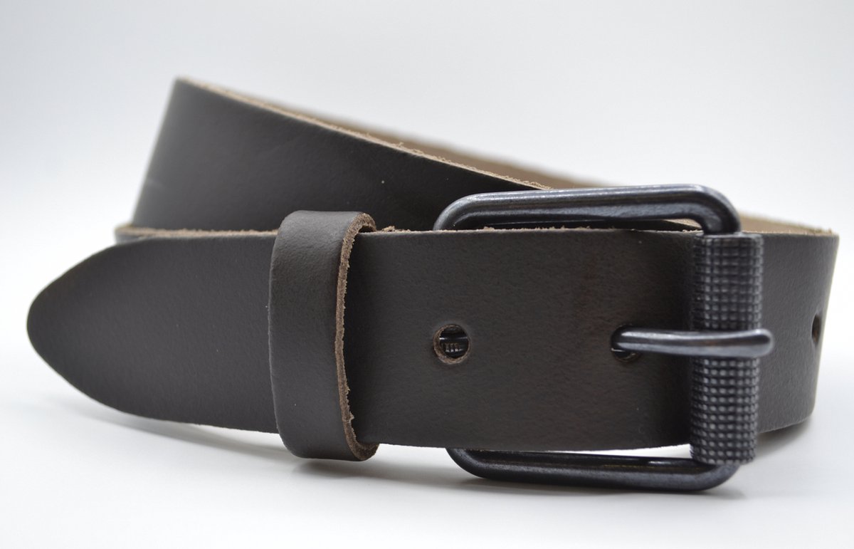 riemen.nl - 4 cm donker blauwe riem - maat 115 totale lengte riem 130 cm - splitleer - Heren riem / dames riem - donker blauwe jeansriem met zwarte gesp