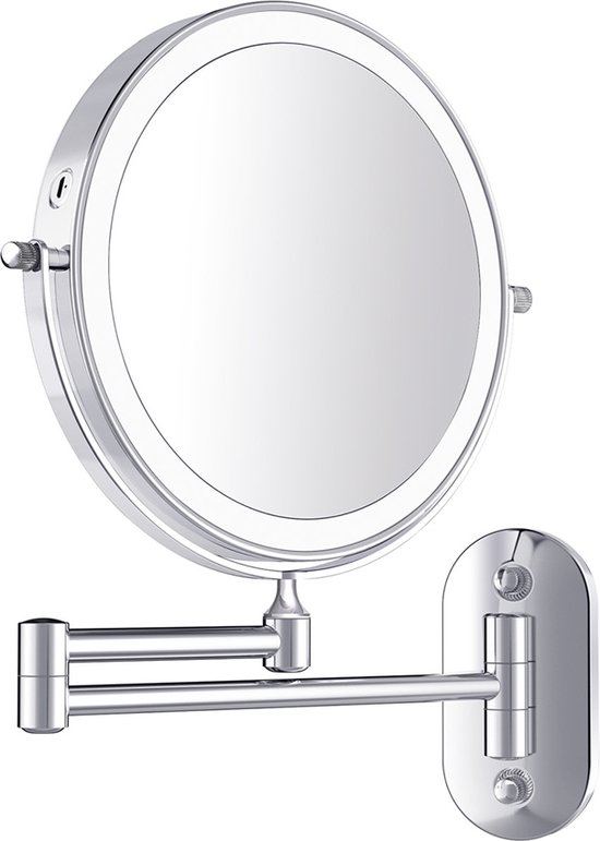 Make-up spiegel wand 10x vergrotend met dimbare LED verlichting chroom