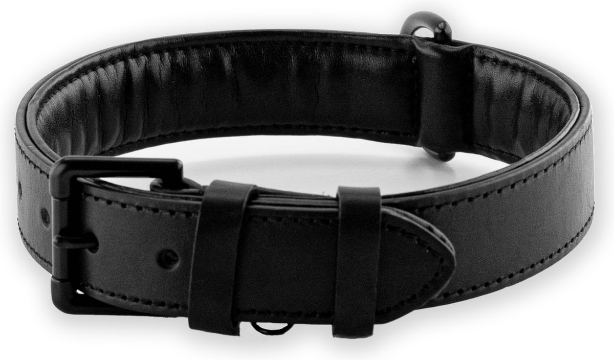 Brute Strength - Luxe leren halsband hond - Zwart met zwarte stiksels - XL - (56 - 63) x 3,5 cm - Brute Strength