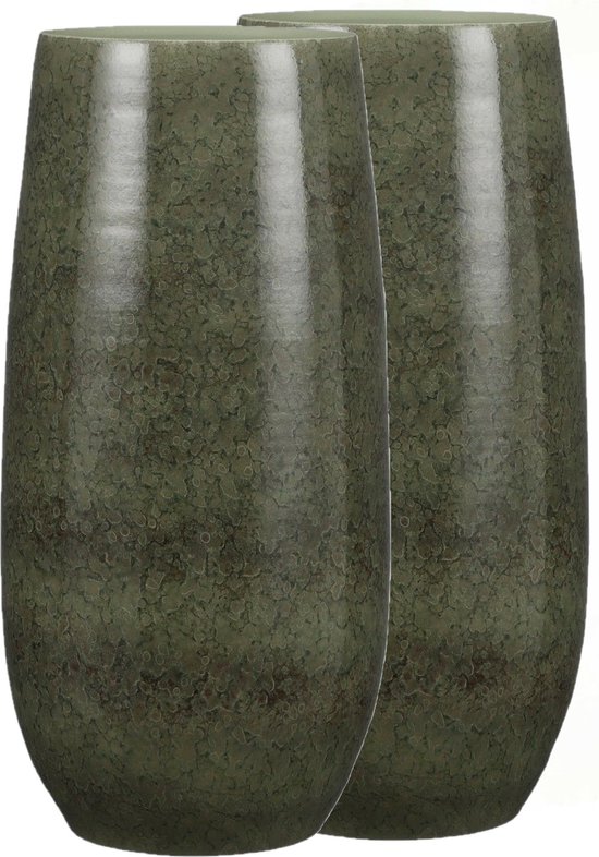 Bloemenvazen - 2x - Terracotta - groen shadow - D26 en H50 cm