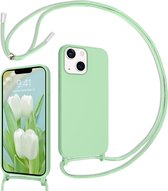 Casemania Hoesje Geschikt voor Apple iPhone 14 Pro Licht Groen - Siliconen Back Cover met Koord