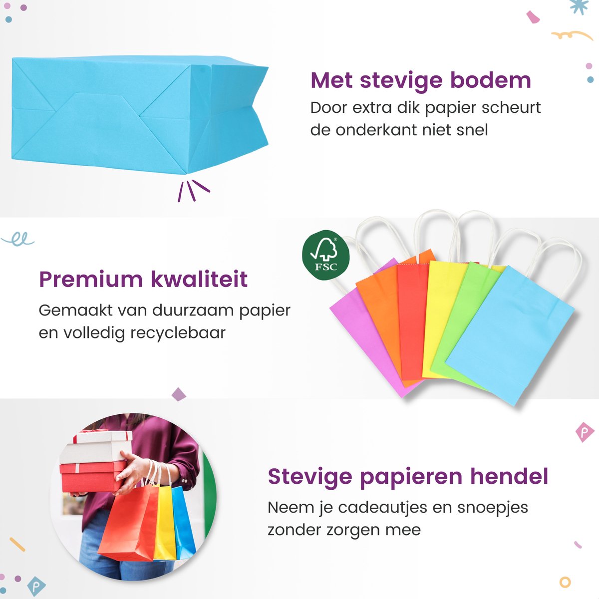 Partizzle 24x Uitdeelzakjes van Papier - Snoepzakjes voor Kinderen - Uitdeeltasjes Kinderfeestje Verjaardag - Klein Speelgoed Cadeauzakjes - Carnaval Snoep Uitdeelcadeautjes Fidget Toys Traktatie Zakjes - 21x15 cm — afbeelding 5