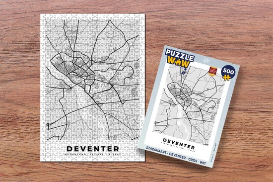 Puzzle City map - Deventer - Grijs - Wit - Puzzle - Puzzle 500 pièces - Carte - Sinterklaas présente - Sinterklaas pour les grands enfants