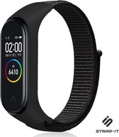 Nylon Smartwatch bandje - Geschikt voor Xiaomi Mi band 3 / 4 nylon bandje - zwart - Strap-it Horlogeband / Polsband / Armband