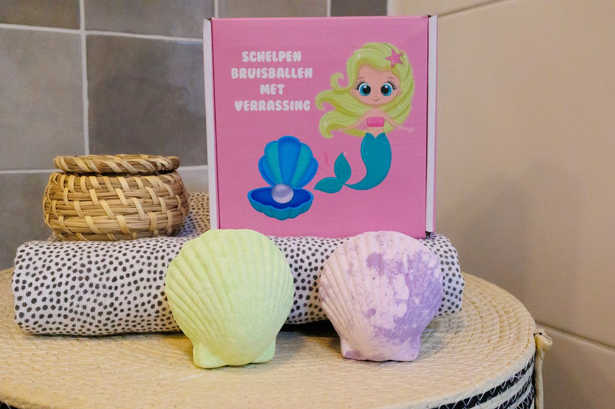 Kado kind - 4 Grote Schelpen Bruisballen met speelgoed in de Bruisbal - Vegan & biologisch - Het leukste cadeau om te geven