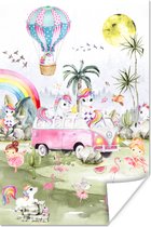 Poster kinderen - Unicorn - Regenboog - Waterverf - Luchtballon - Poster kinderkamer - Kinderposters - Poster meisjeskamer - 120x180 cm - Wanddecoratie - Kamer decoratie - Muurdecoratie - Poster Meisjeskamer - Poster Kinderkamer Meisje