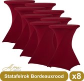 Alora Jupe de table de fête bordeaux 80 cm par 8 - Jupe de table Alora pour table debout - Couverture de table de fête - Mariage - Cocktail - Rok extensible - Set de 8