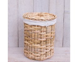Migo Styling - Wasmand rond - Met binnenzak - Met deksel - Riet - Rotan - Naturel - Dia36xH50 cm