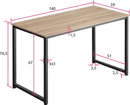 Bureau - TECTAKE - Table De Bureau JENKINS En Bois Et Acier 140 X 60 X