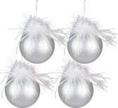 Set van 2 x Kerstbal Ø 10 cm Zilverkleurig Wit Glas Kerstdecoratie Kerstversiering Kerstboomversiering