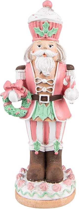 Notenkraker kerstman - 24 cm hoog - roze kunststof - kerstdecoratie