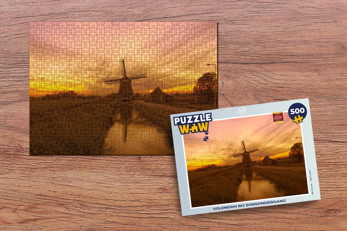 Puzzel Volendam bij zonsondergang - Legpuzzel - Puzzel 500 stukjes