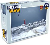 Puzzel Een vuurtoren in het besneeuwde landschap van Schiermonnikoog - Legpuzzel - Puzzel 500 stukjes
