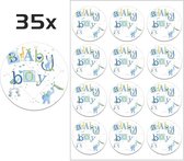 DW4Trading Geboorte Sticker Baby Boy - Envelop - Sluitsticker -  Babyshower - 35 Stuks – Ø 3,5 cm