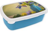 Broodtrommel Blauw - Lunchbox - Brooddoos - Bloemen - Stilleven - Lente - 18x12x6 cm - Kinderen - Jongen