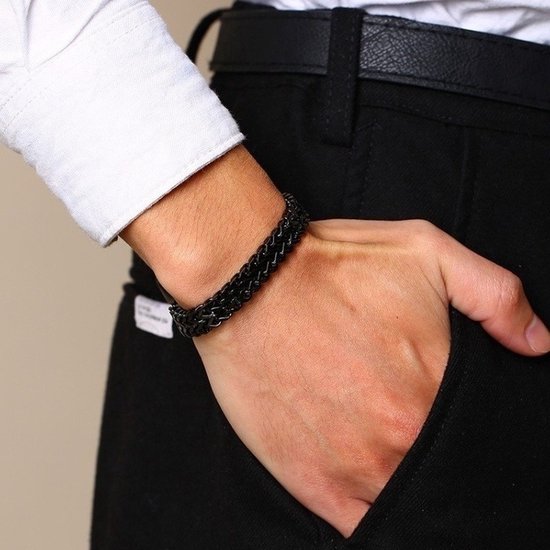 Malinsi Armband Heren - Zwart Schakel Compleet RVS - 20 cm + 2 cm verlengstuk - Armbandje Mannen - Malinsi