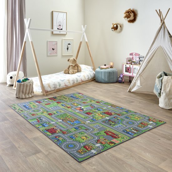 Product: Carpet Studio Playcity Speelkleed â€“ Speelmat 140x200cm - Vloerkleed Kinderkamer - Anti-slip Speeltapijt - Verkeerskleed - Meerkleurig, van het merk Carpet Studio