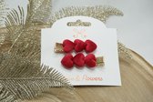 Kleine fluweel hartjes op speldje - Hartjes - Rood - Set van 2 - Kerst - Bows and Flowers