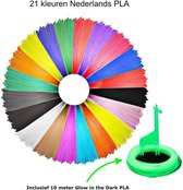 3D pen vullingen - PLA Filament - 21 kleuren - 110 meter - 1,75mm  - Navulling - Glow in the dark - sjablonen - Hervulling