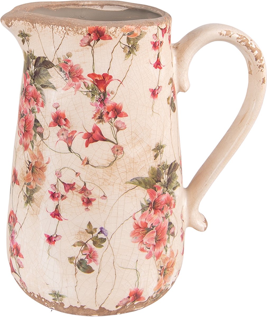 Clayre & Eef Decoratie Kan 16x11x18 cm Roze Beige Keramiek Bloemen